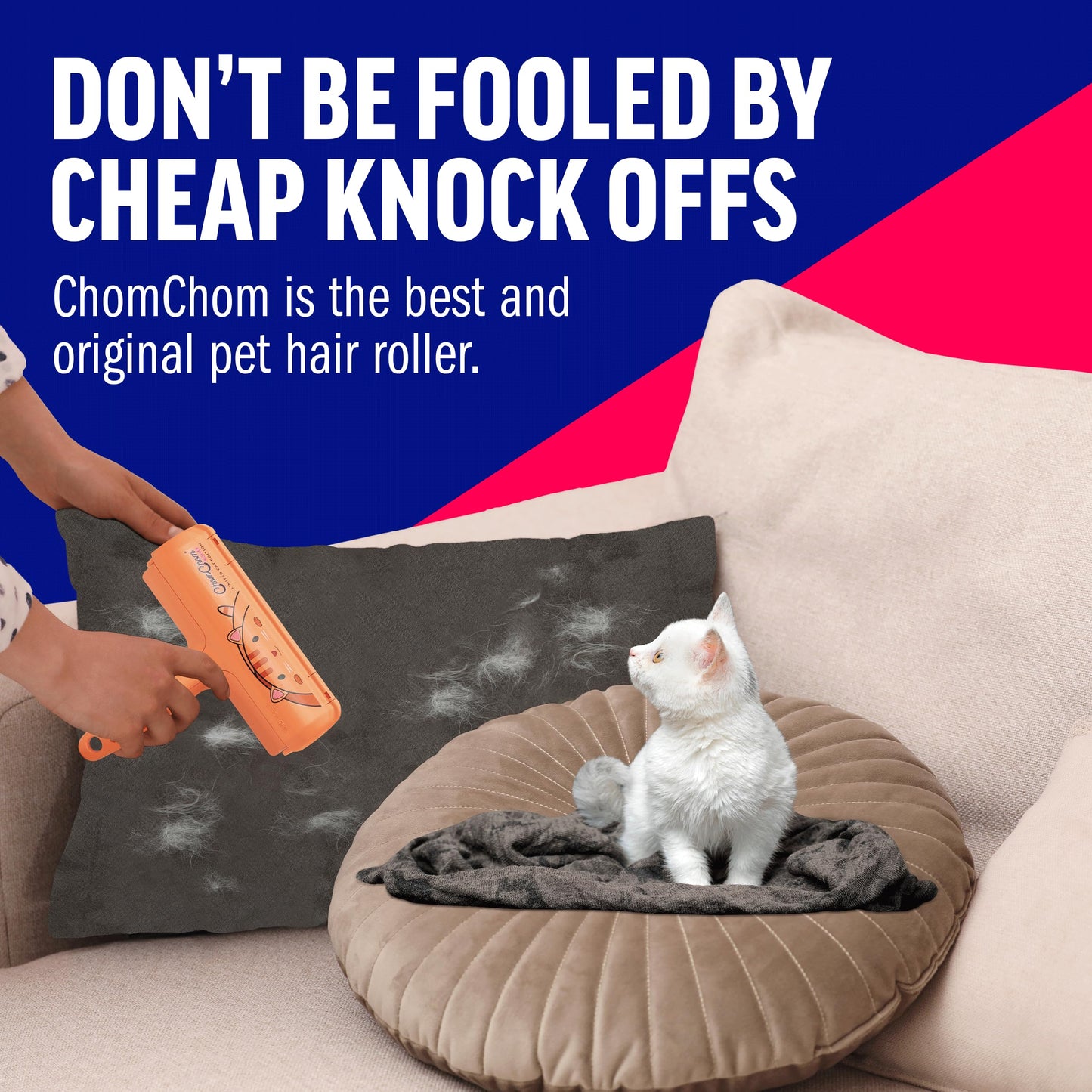 ChomChom Pet Hair Remover — Reusable Lint Roller for Cats & Dogs (White)