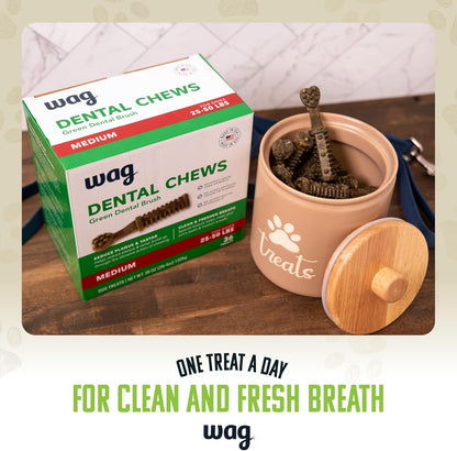 Wag Dog Dental Chews, Large — Green Brush, Unflavored, 24 Count